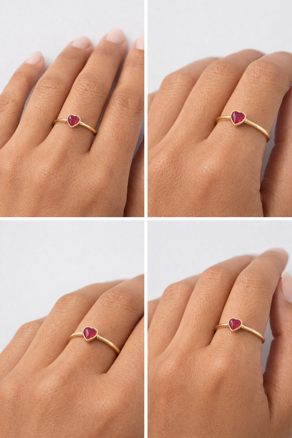 Sortija Corazón Oro 18Kl con Piedra Roja
