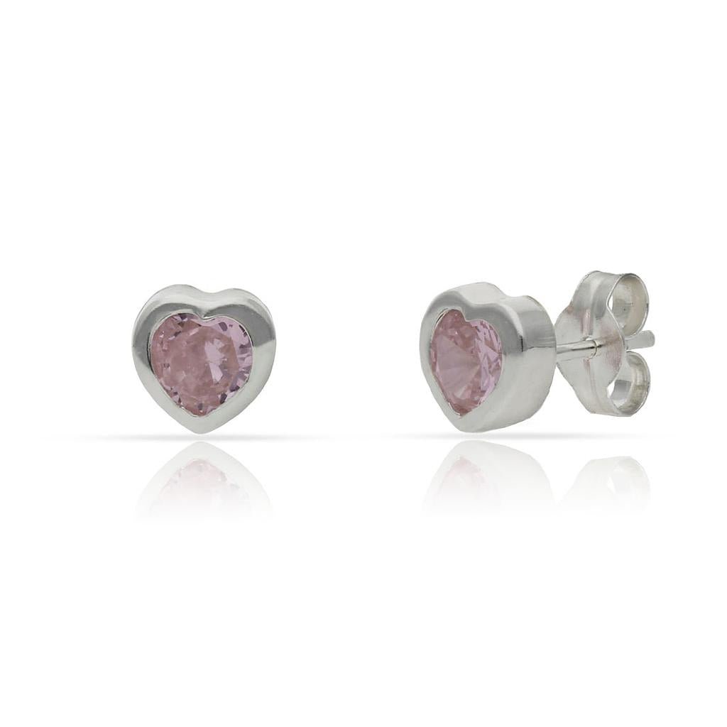 Pendientes Plata 925 Corazón Piedra Rosa 6mm