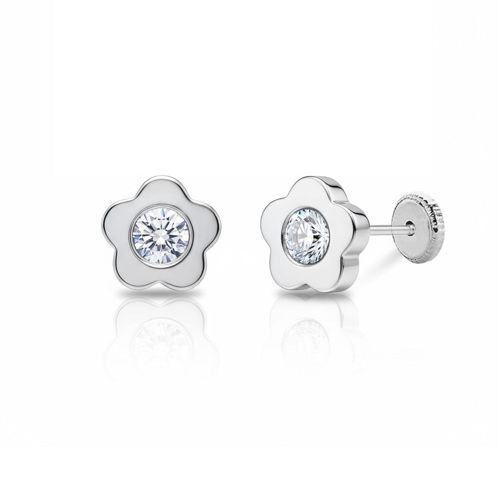 Pendientes Plata 925 Flor Circonitas 6mm