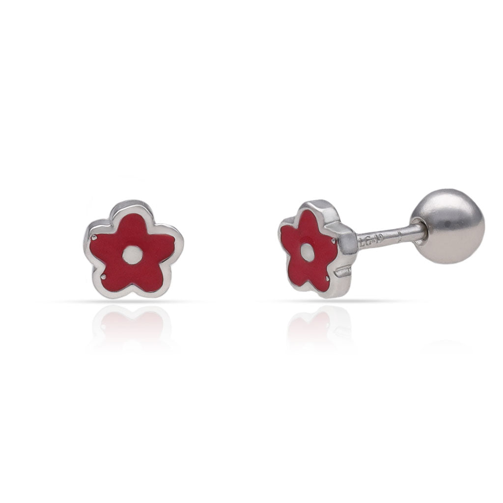 Pendientes Plata 925 Flor Esmaltada Rosa 5mm