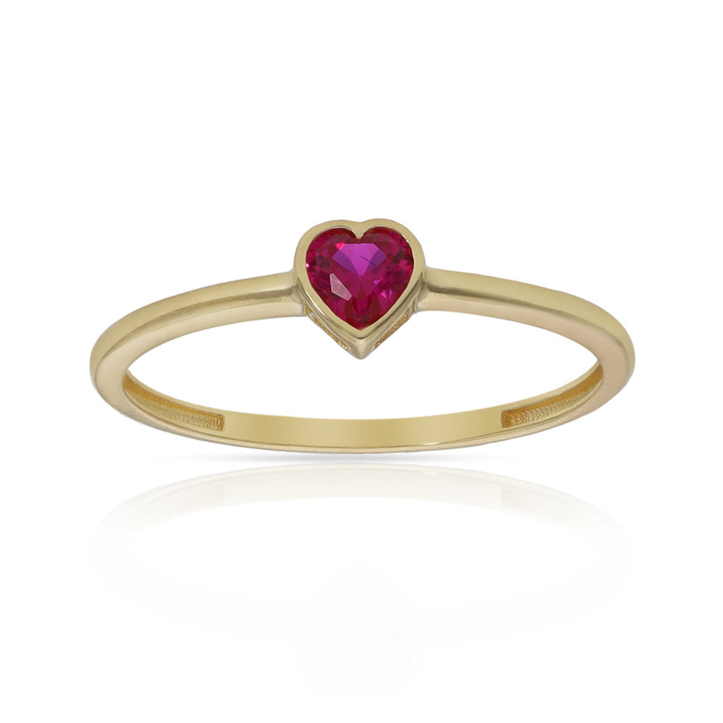 Sortija Corazón Oro 18Kl con Piedra Roja