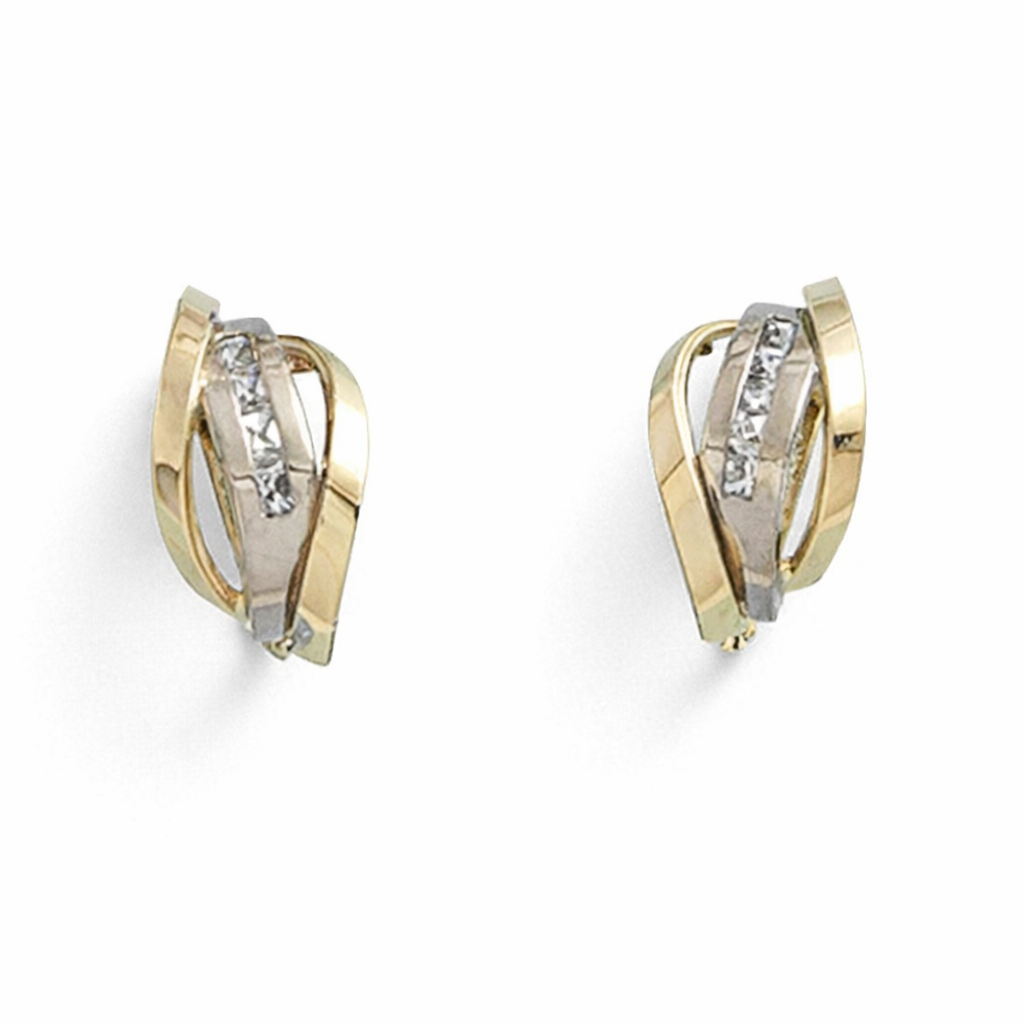 Pendientes Oro 18Kl Bicolor Circonitas 9x15mm