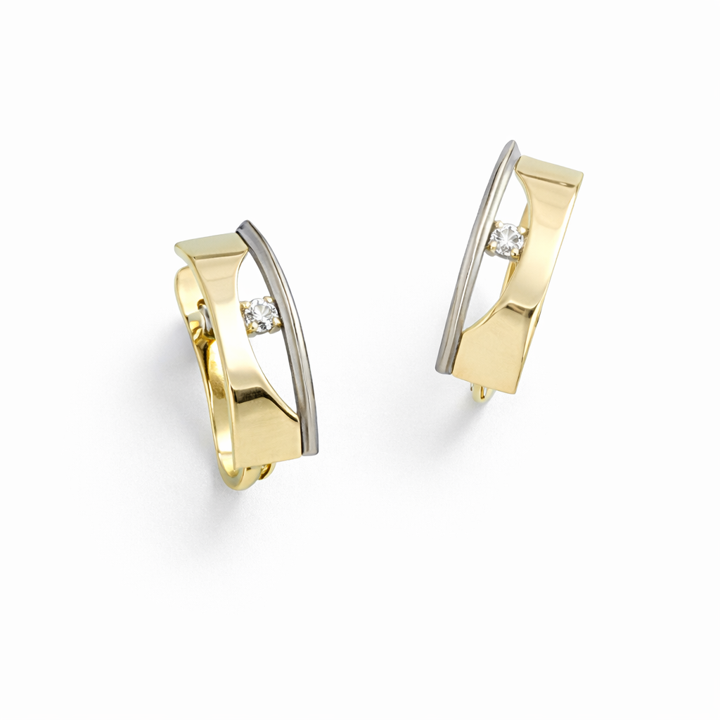 Pendientes Oro 18Kl Bicolor Circonitas 5x14mm