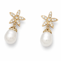 Pendientes Flor Oro 18Kl con Perlas Cultivadas y Circonitas