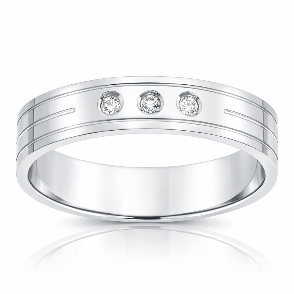 Alianza Oro Blanco 18Kl 3 Diamantes 5mm