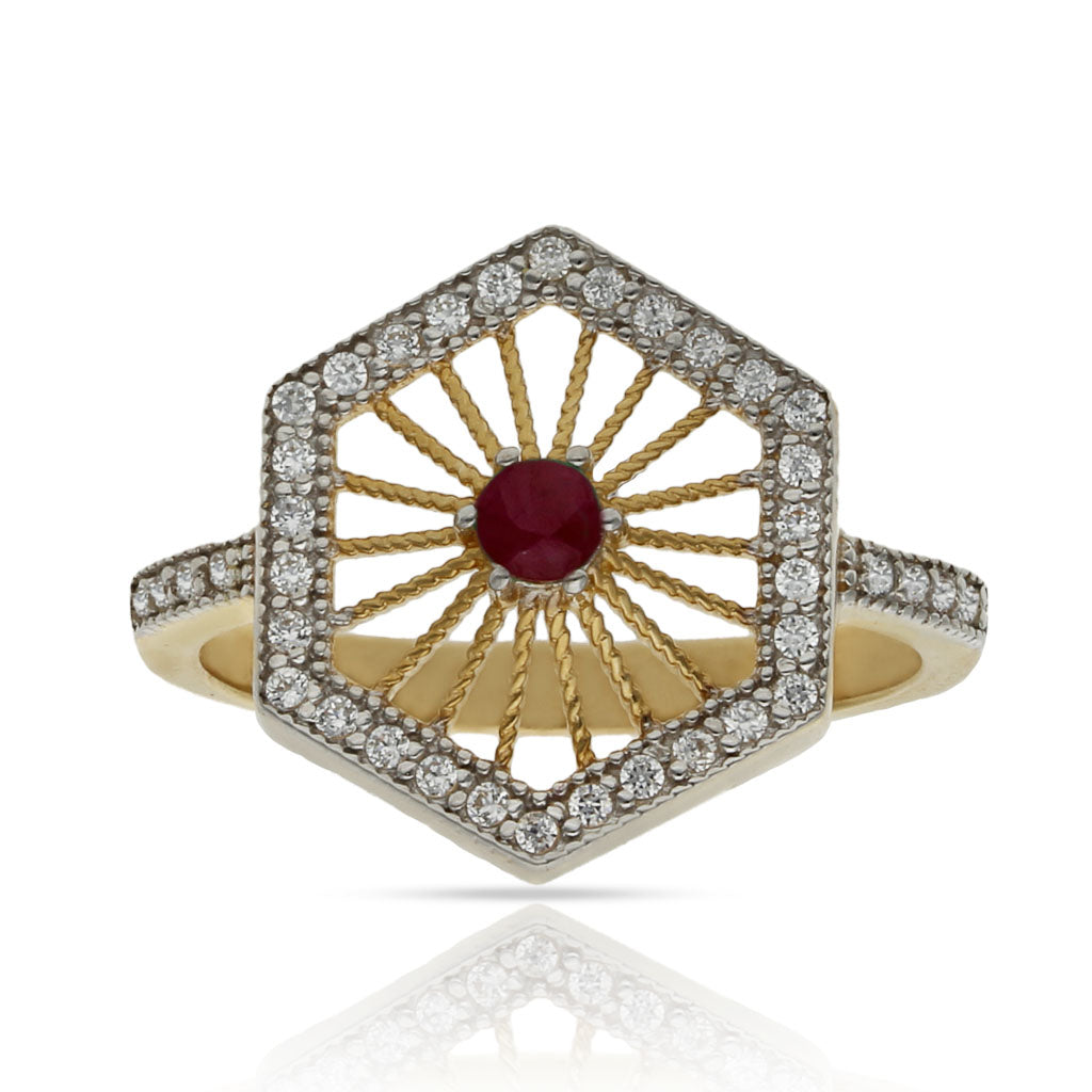 Sortija Oro 18K Bicolor Rubí + Circonitas