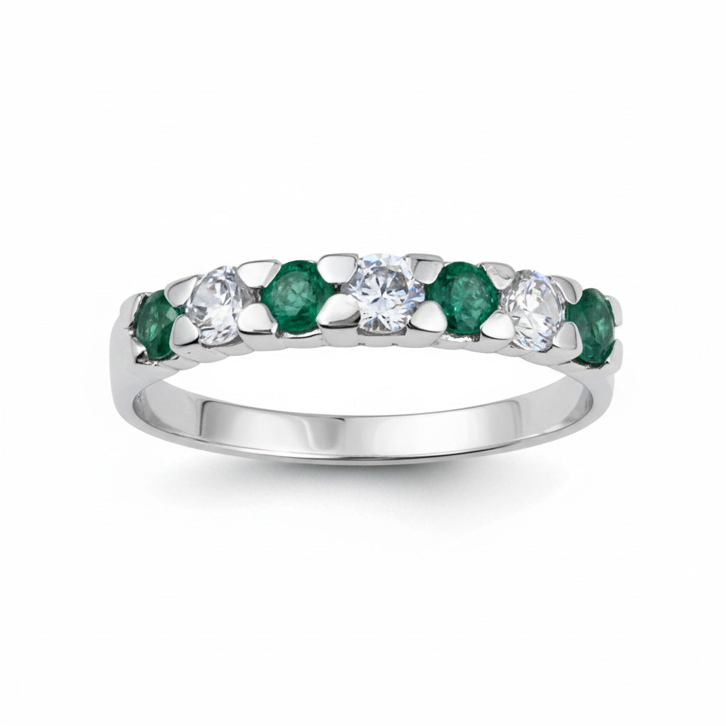 Sortija Oro Blanco 18K Esmeralda + Circonitas
