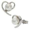 Pendientes Corazón Oro Blanco 18Kl con Perlas