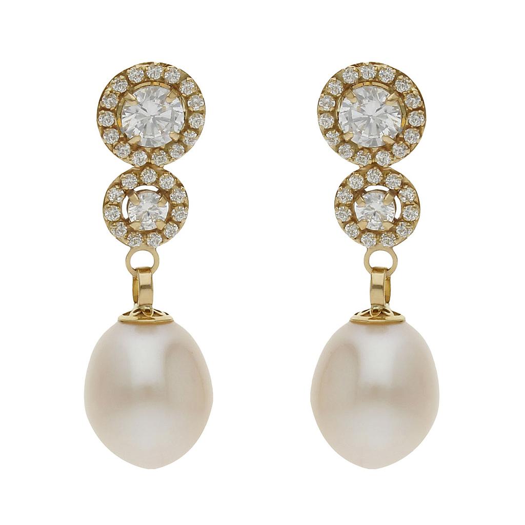 Pendientes Oro 18Kl con Perlas Cultivadas y Circonitas