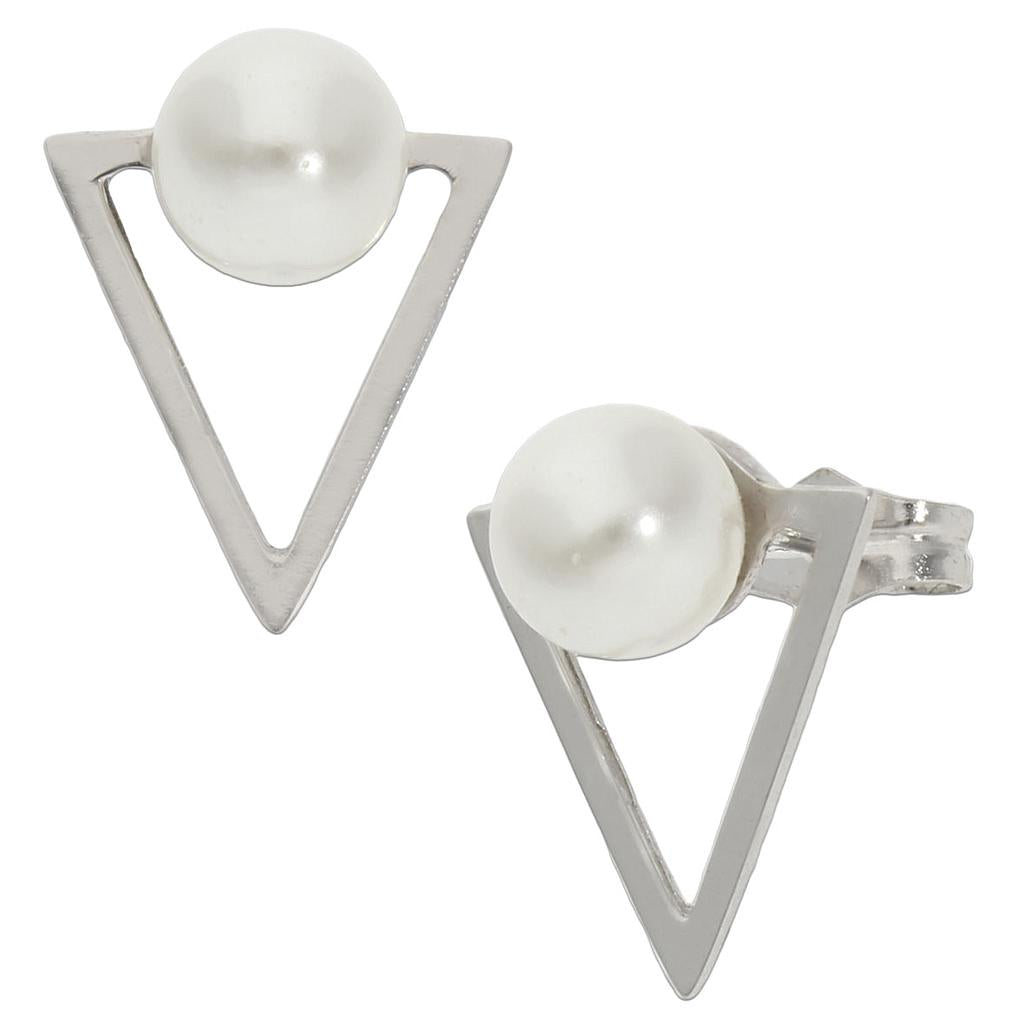 Pendientes Triangular Oro Blanco 18Kl con Perlas