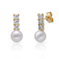 Pendientes Oro 18Kl Barra de Circonitas y Perla