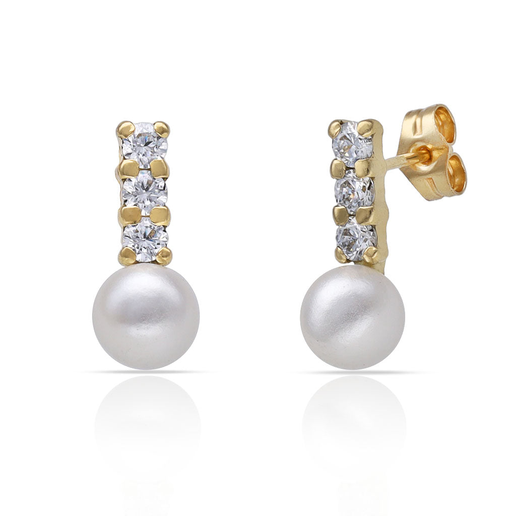 Pendientes Oro 18Kl Barra de Circonitas y Perla