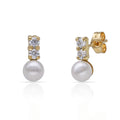 Pendientes Oro 18Kl Barra de Circonitas y Perla