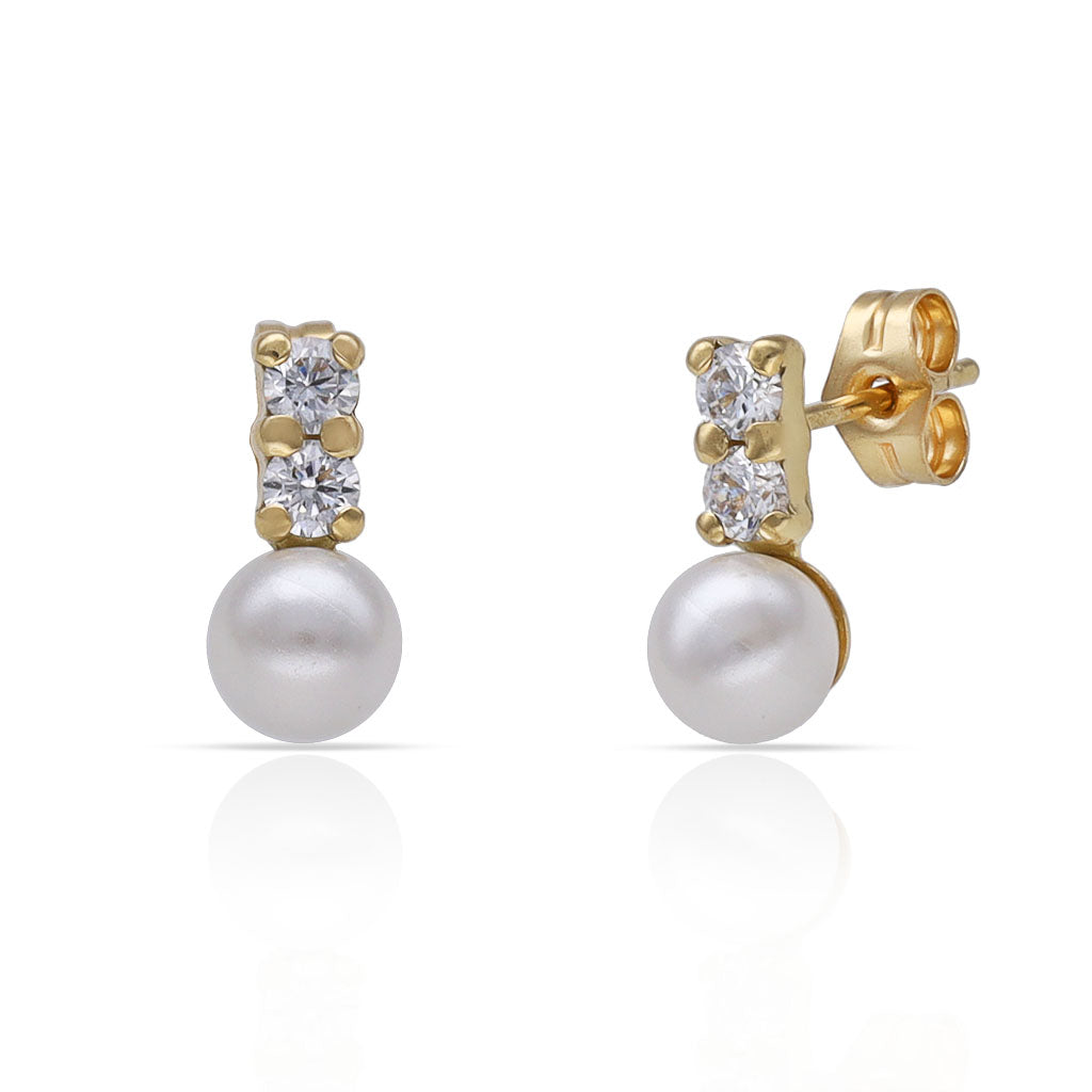 Pendientes Oro 18Kl Barra de Circonitas y Perla