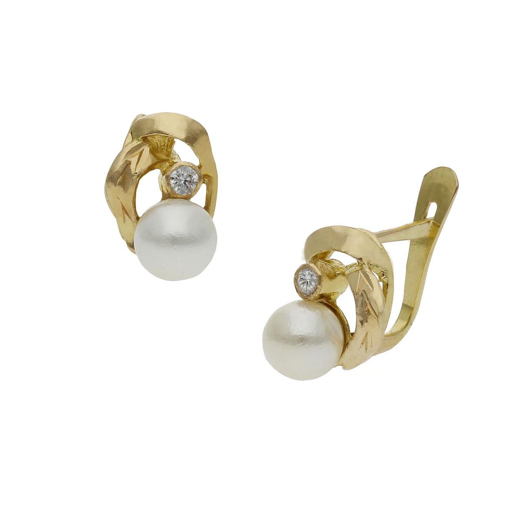 Pendientes Oro 18Kl con Perlas Shell y Circonitas