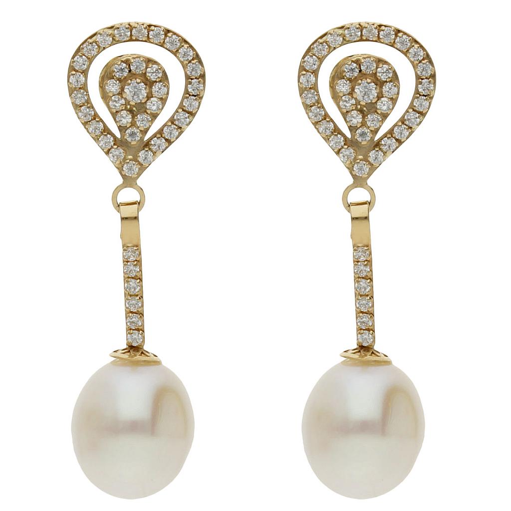 Pendientes Oro 18Kl con Perlas Cultivadas y Circonitas
