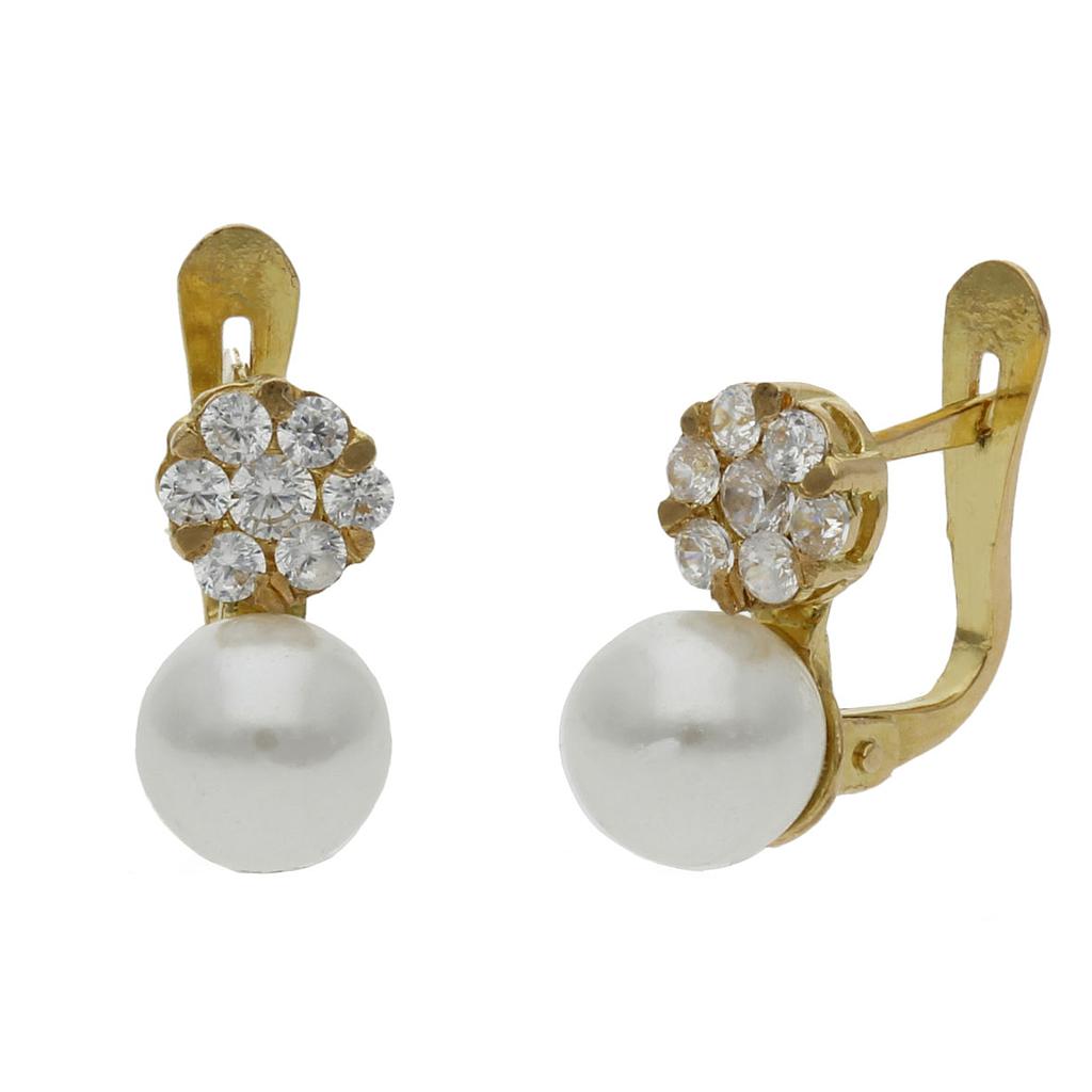 Pendientes Oro 18Kl con Perlas Shell y Circonitas