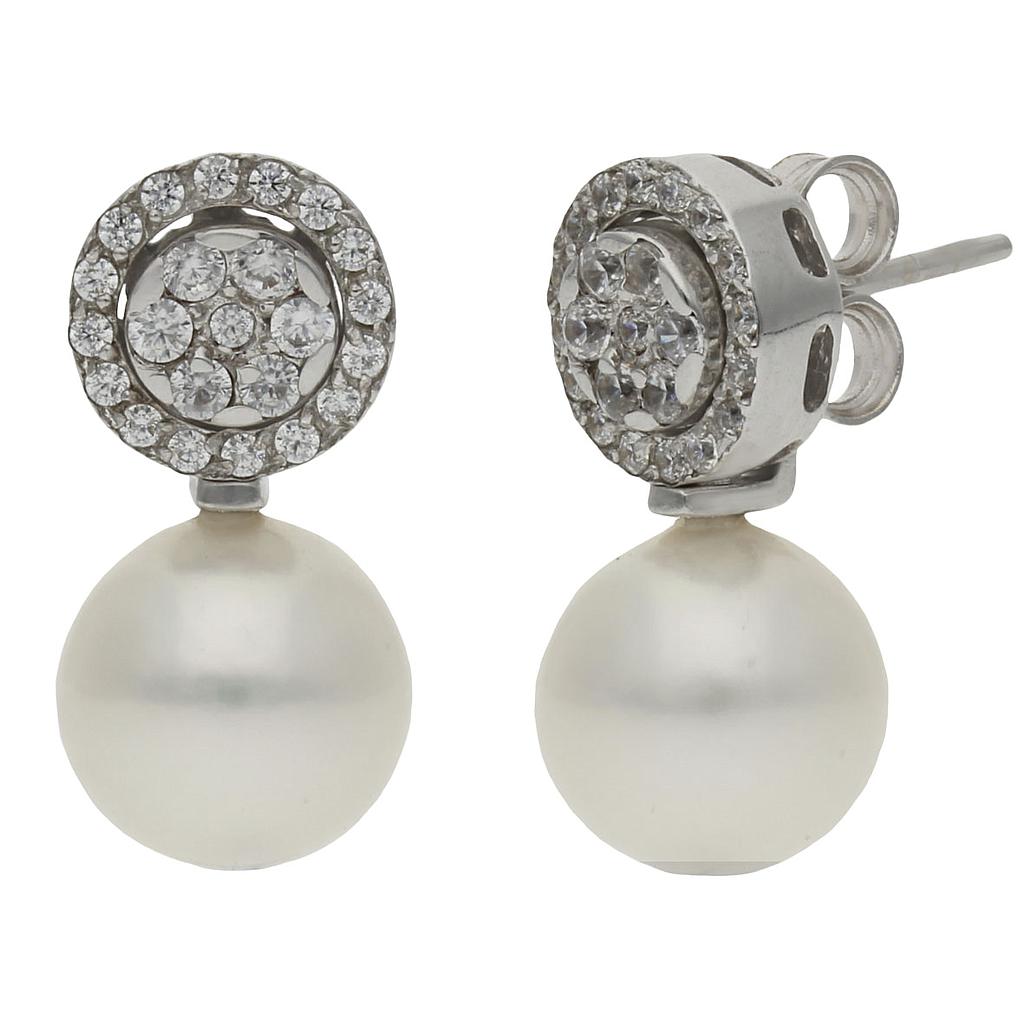 Pendientes 3 en 1 Oro Blanco 18Kl con Perlas Cultivadas