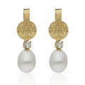 Pendientes Oro 18Kl Árbol de la Vida con Perlas y Circonitas - 8x25,50mm