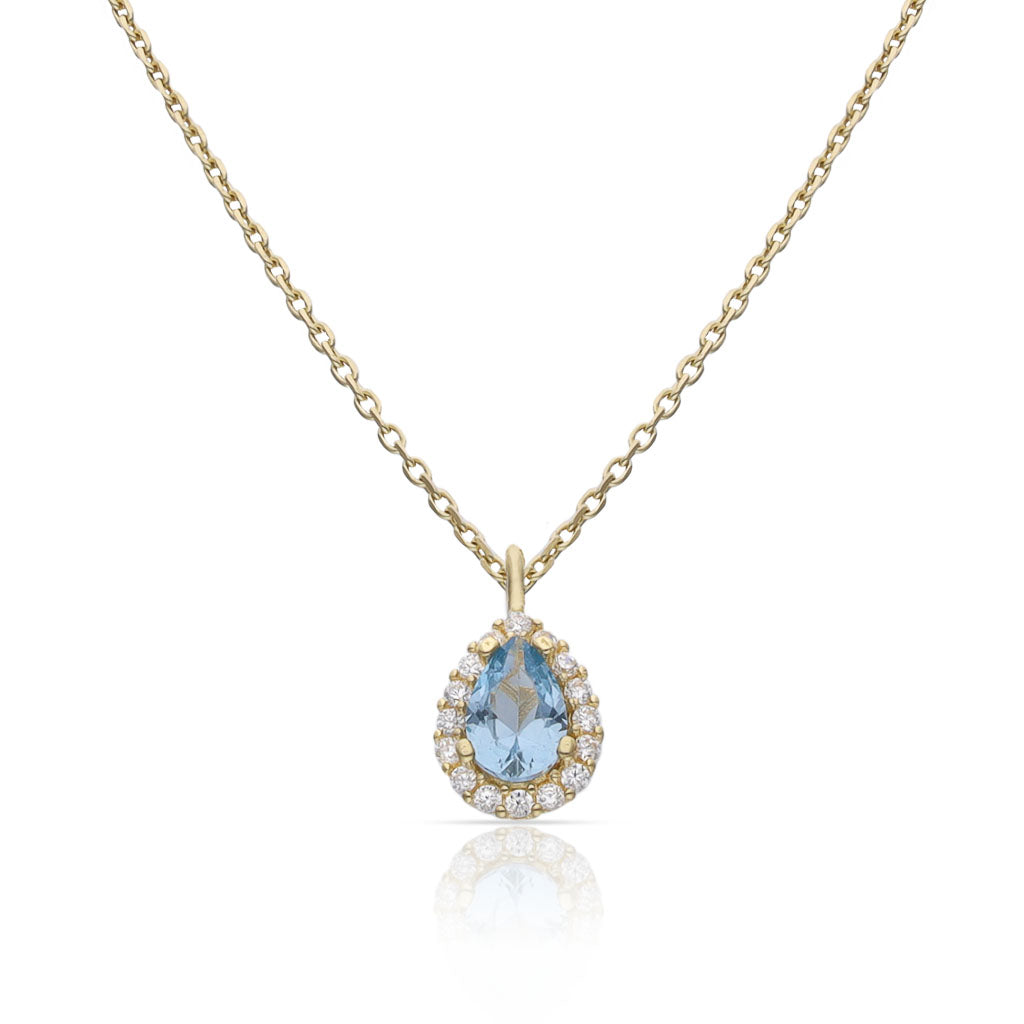 Gargantilla Oro 18K Lágrima Piedra Agua 6x9mm