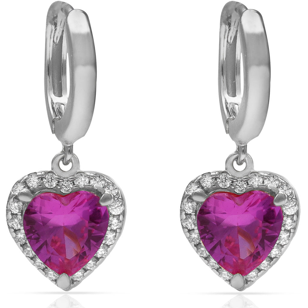 Pendientes Plata 925 Corazón Piedra Roja