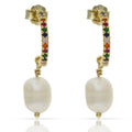 Aros Plata Chapada Oro Circonitas Multicolor y Perlas 6mm