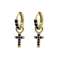 Aros Plata Chapada Oro Cruz con Circonitas Azules 3mm