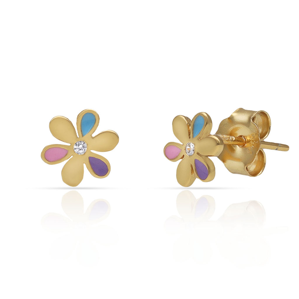 Pendientes Plata Chapada Oro Flor Esmaltada 7mm