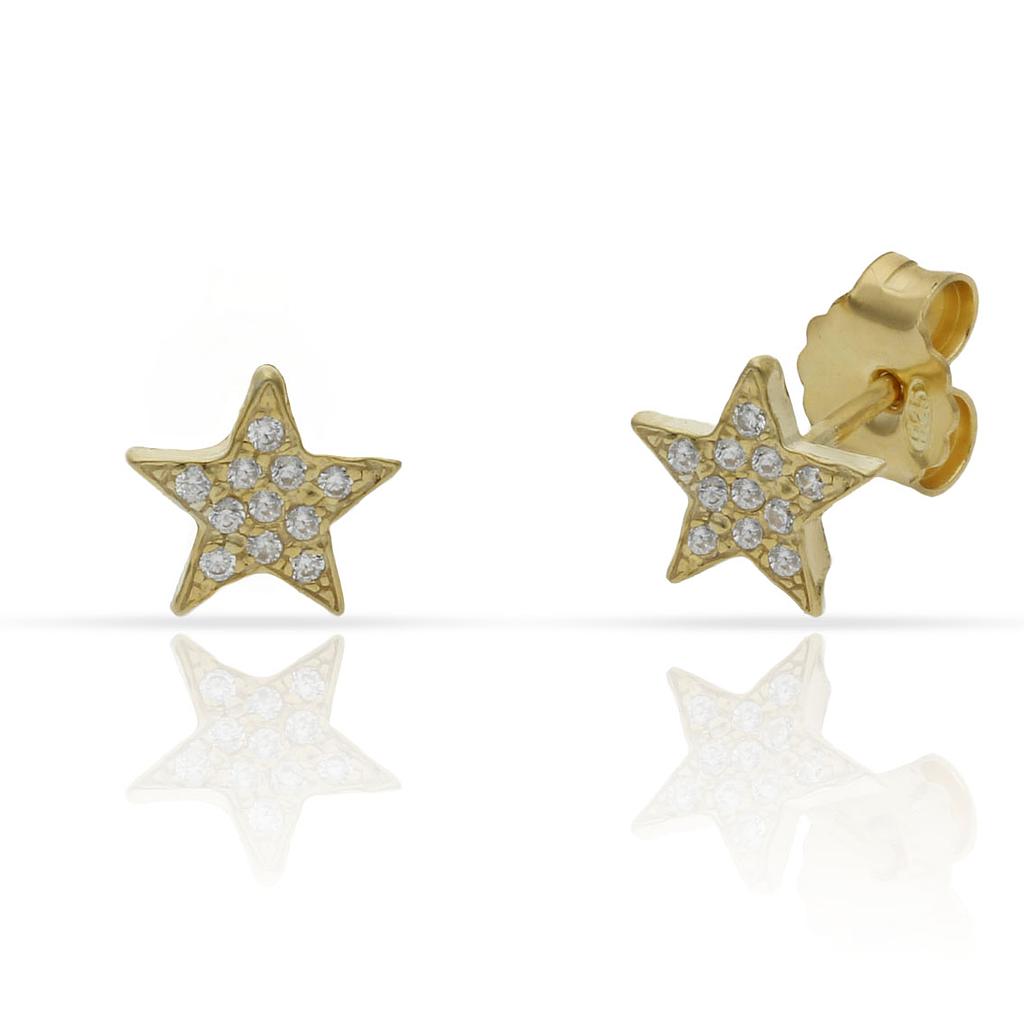 Pendientes Plata Chapada Oro Estrellas con Circonitas 7mm