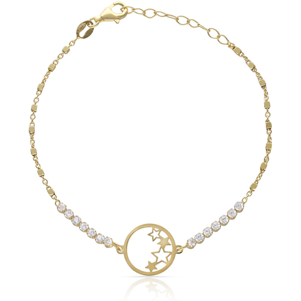 Pulsera Plata Chapada en Oro Círculo Estrellas