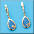 Pendientes Oro 18Kl Flor con Piedra Azul - 9x24mm