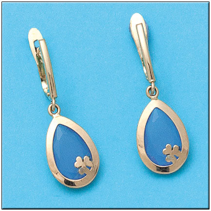 Pendientes Oro 18Kl Flor con Piedra Azul - 9x24mm