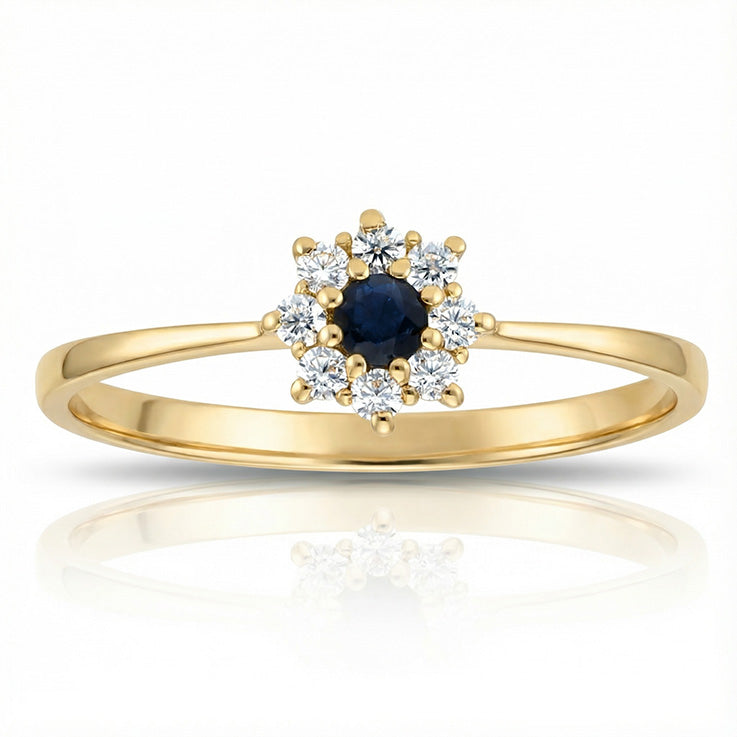 Sortija Oro 18K Rosetón Zafiro + Circonitas