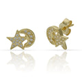 Pendientes Plata Chapada Oro Estrella y Luna con Circonitas 10x7mm