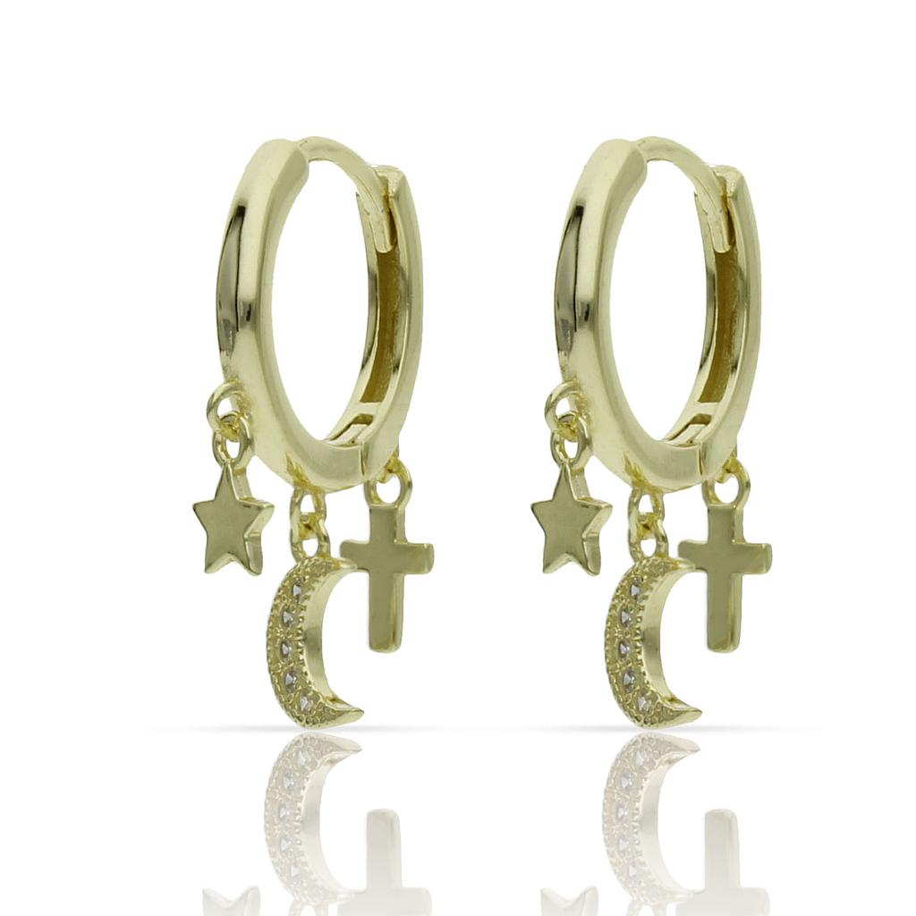 Aros Plata Chapada Oro Estrella Luna Cruz 5mm