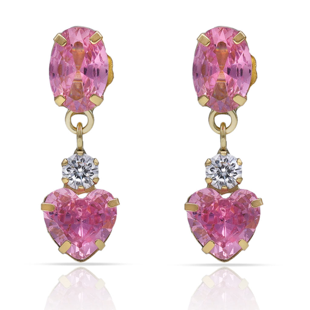 Pendientes Oro 18Kl Corazón Rosa de Francia - 6,50x20mm