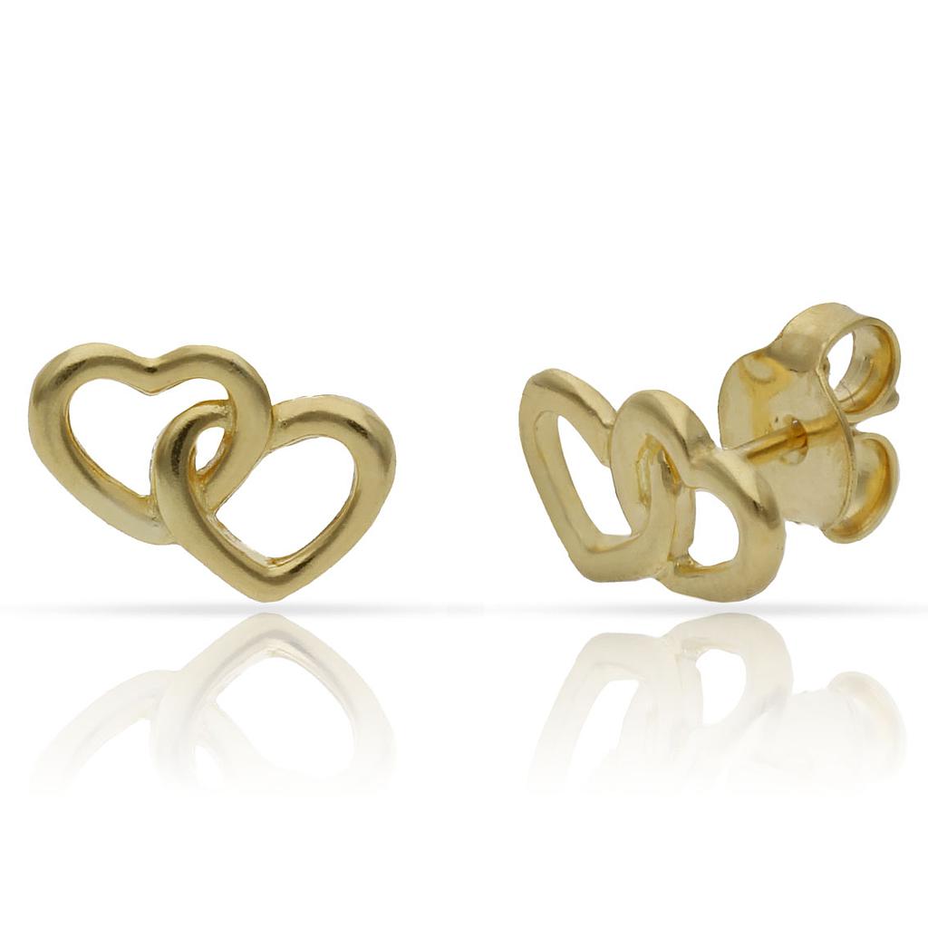 Pendientes Plata Chapada Oro Corazones Entrelazados 11x8mm