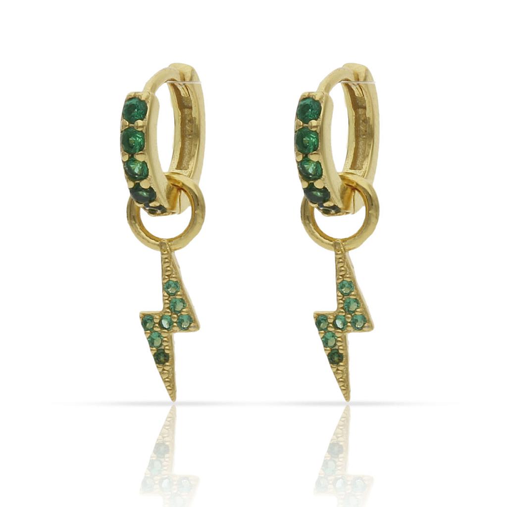 Aros Plata Chapada Oro Rayo con Circonitas Verdes 3mm