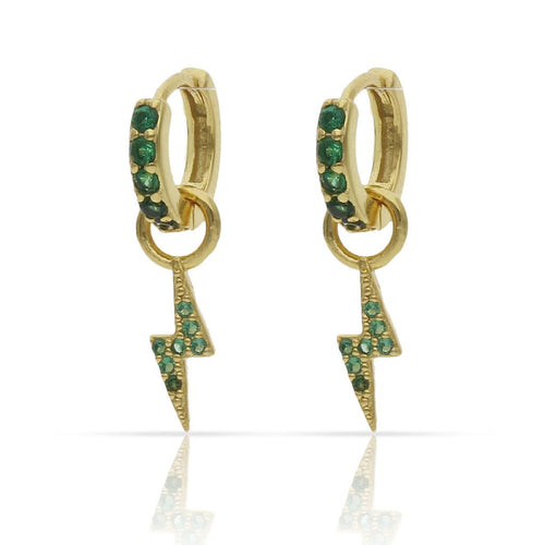 Aros Plata Chapada Oro Rayo con Circonitas Verdes 3mm