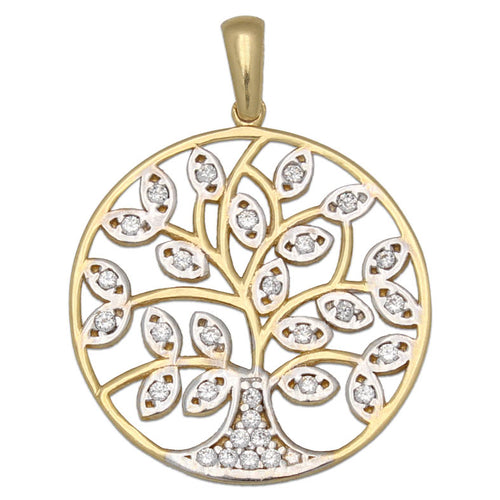 Colgante Oro 18K Árbol de la Vida con Circonitas 19mm