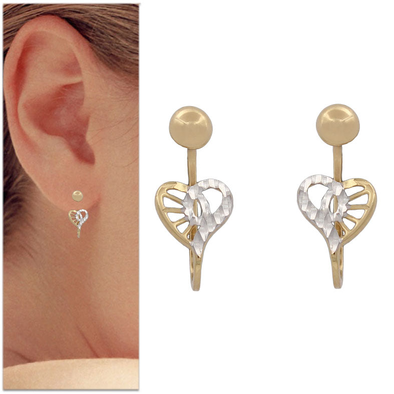 Pendientes Oro 18Kl Bicolor Front&Back Corazones - 8x18mm