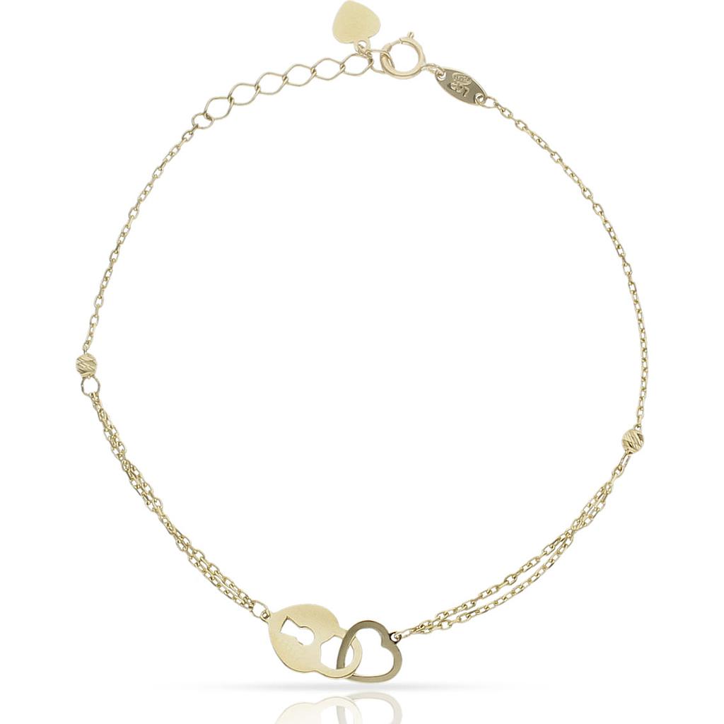 Pulsera Oro 18Kl Candado + Corazón