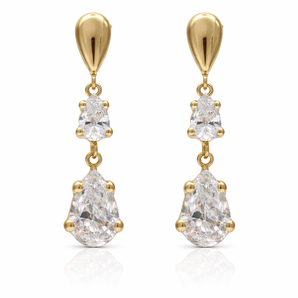 Pendientes Oro 18K Largo Circonitas