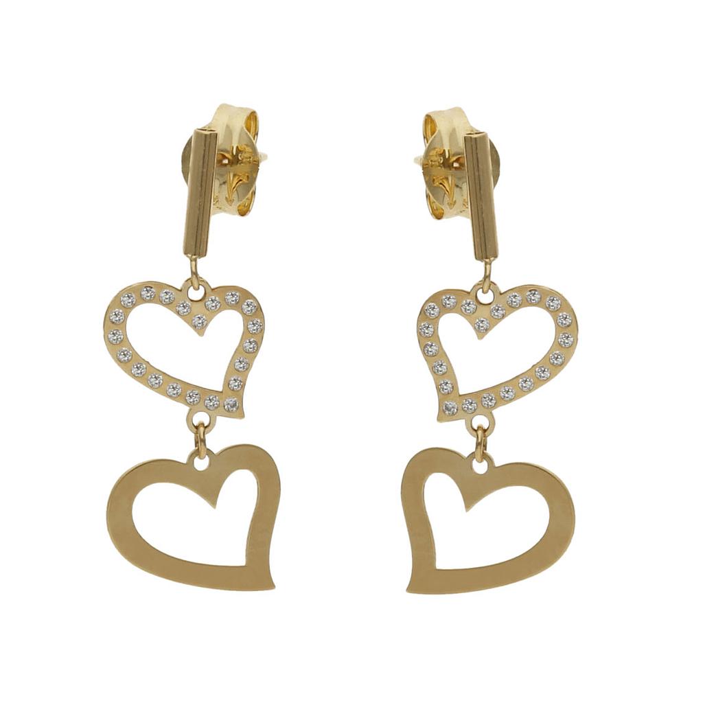Pendientes Oro 18K Corazones Circonitas