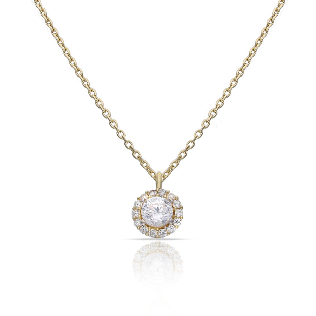 Gargantilla Oro 18K Cerco Circonitas + Piedra Circonita 6mm