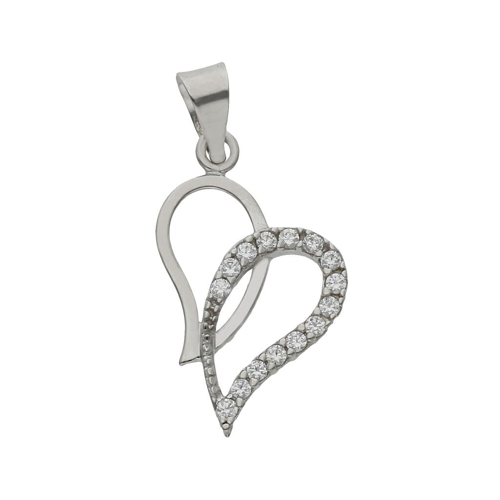 Colgante Oro Blanco 18K Corazones Circonitas