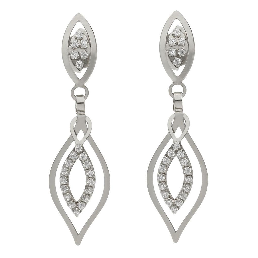 Pendientes Oro Blanco 18Kl con Circonitas - 8x30mm