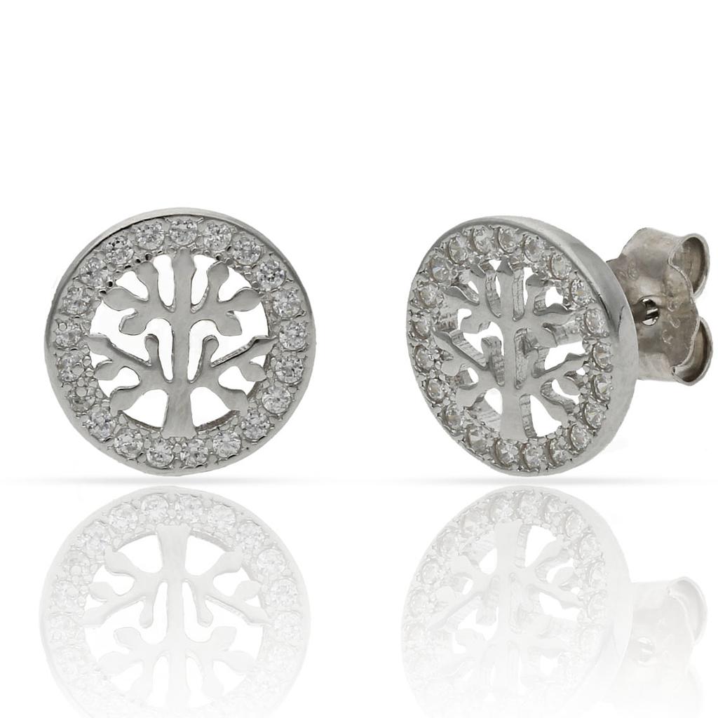 Pendientes Plata 925 Árbol de la Vida Circonitas 10mm