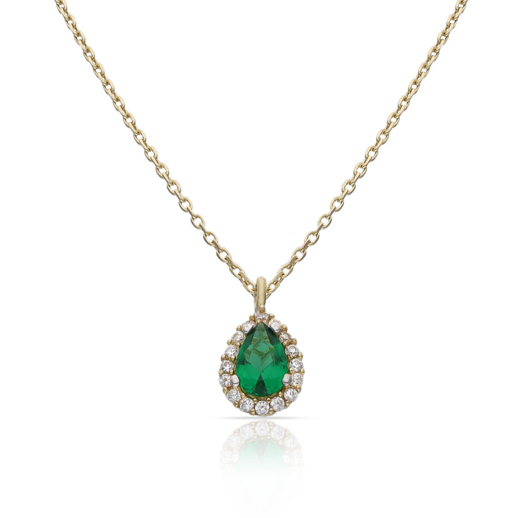 Gargantilla Oro 18K Lágrima Piedra Verde 6x9mm
