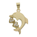 Colgante Oro 18K Delfín Corazones Circonitas